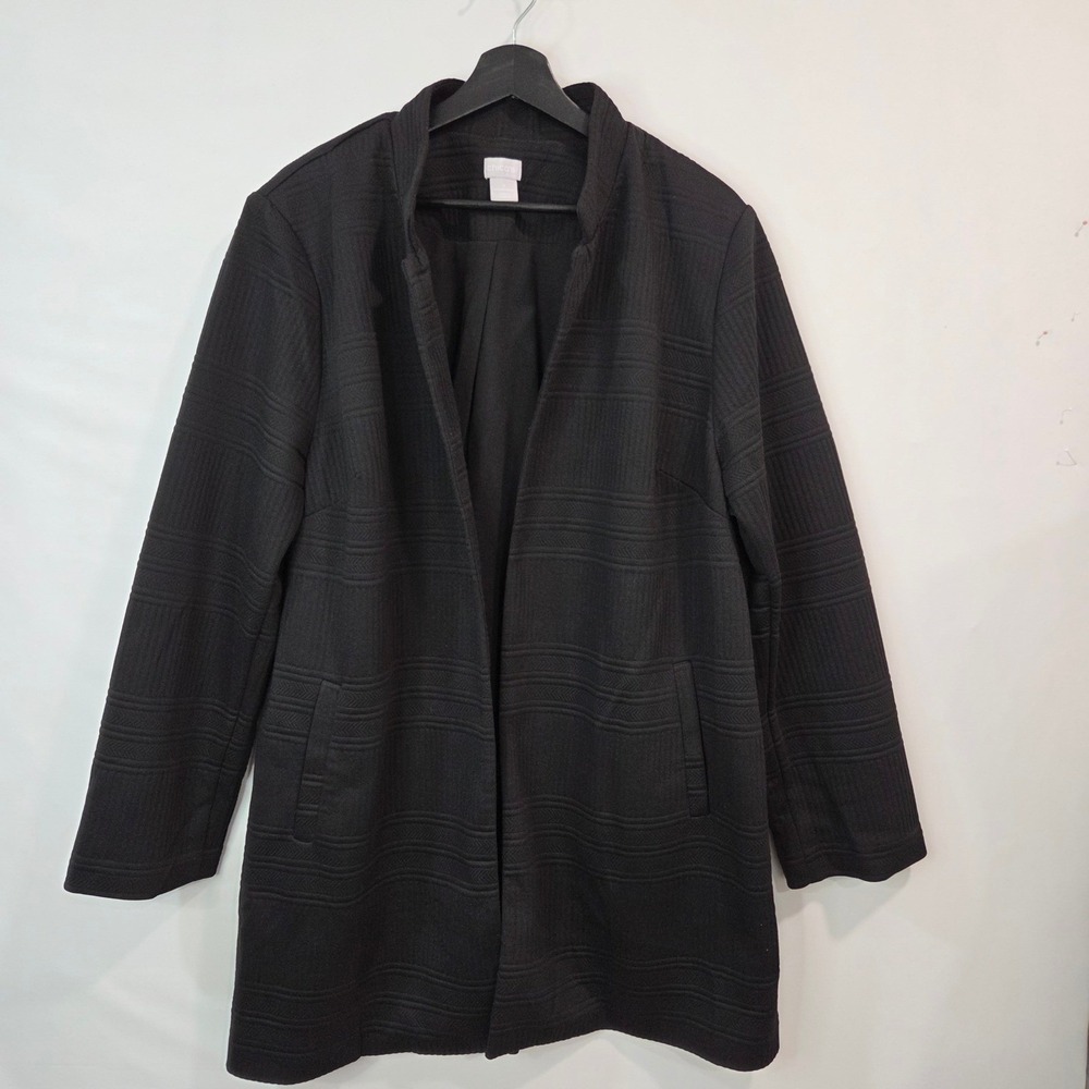 Chicos 4 Long Jacket Open Front Textured Long Sleeve Coat 20/22 Minimalist Fall